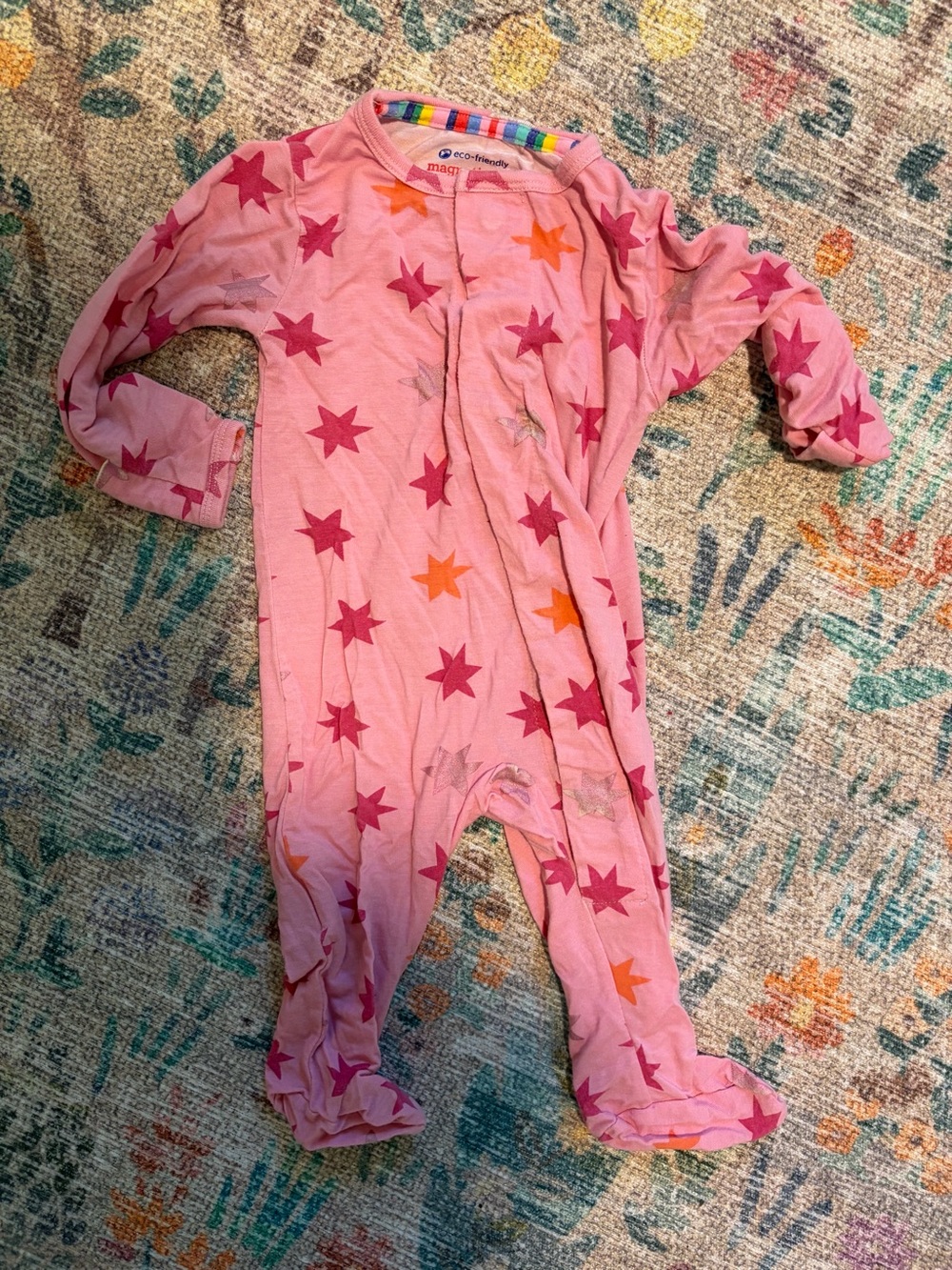 Pink Star-Print Footed Magnetic Me One-Piece for Kids